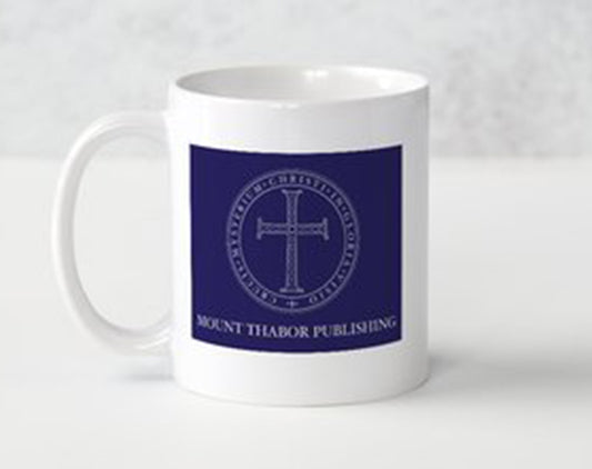 Mug with blue Mount Thabor Publishing design